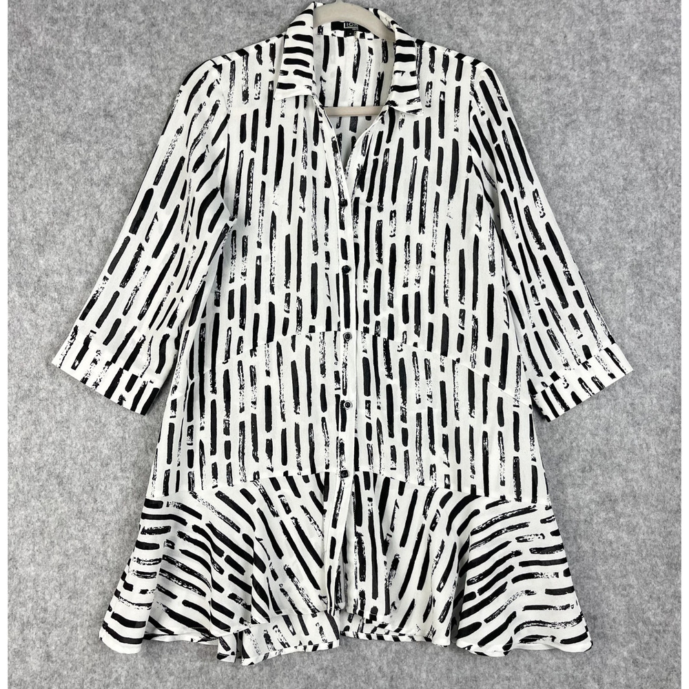 Lior Paris Donna‎ Tunic Top Womens Small Button Front Abstract Ruffle Artsy Boho